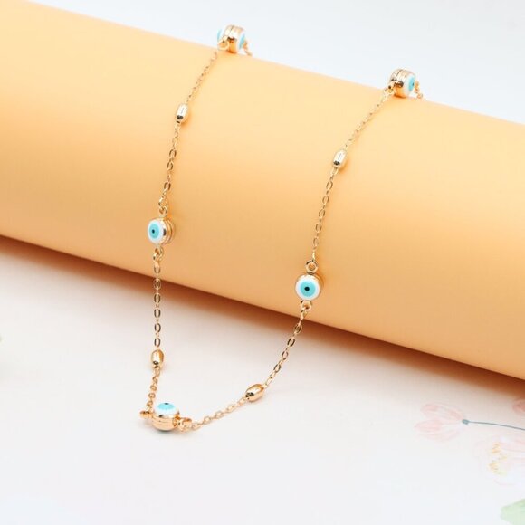 Rose Gold Evil Eye Necklace with Delicate Chain, XPNL0292 - Picture 1 of 12